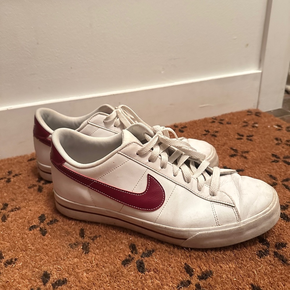 Nike White Sneakers with Red Swoosh